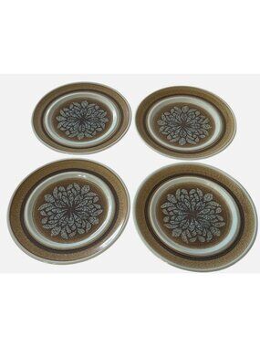 Franciscan Earthenware Nut Tree Bread Plates Set Of 4 MCM Brown Aqua 6.75-Inch